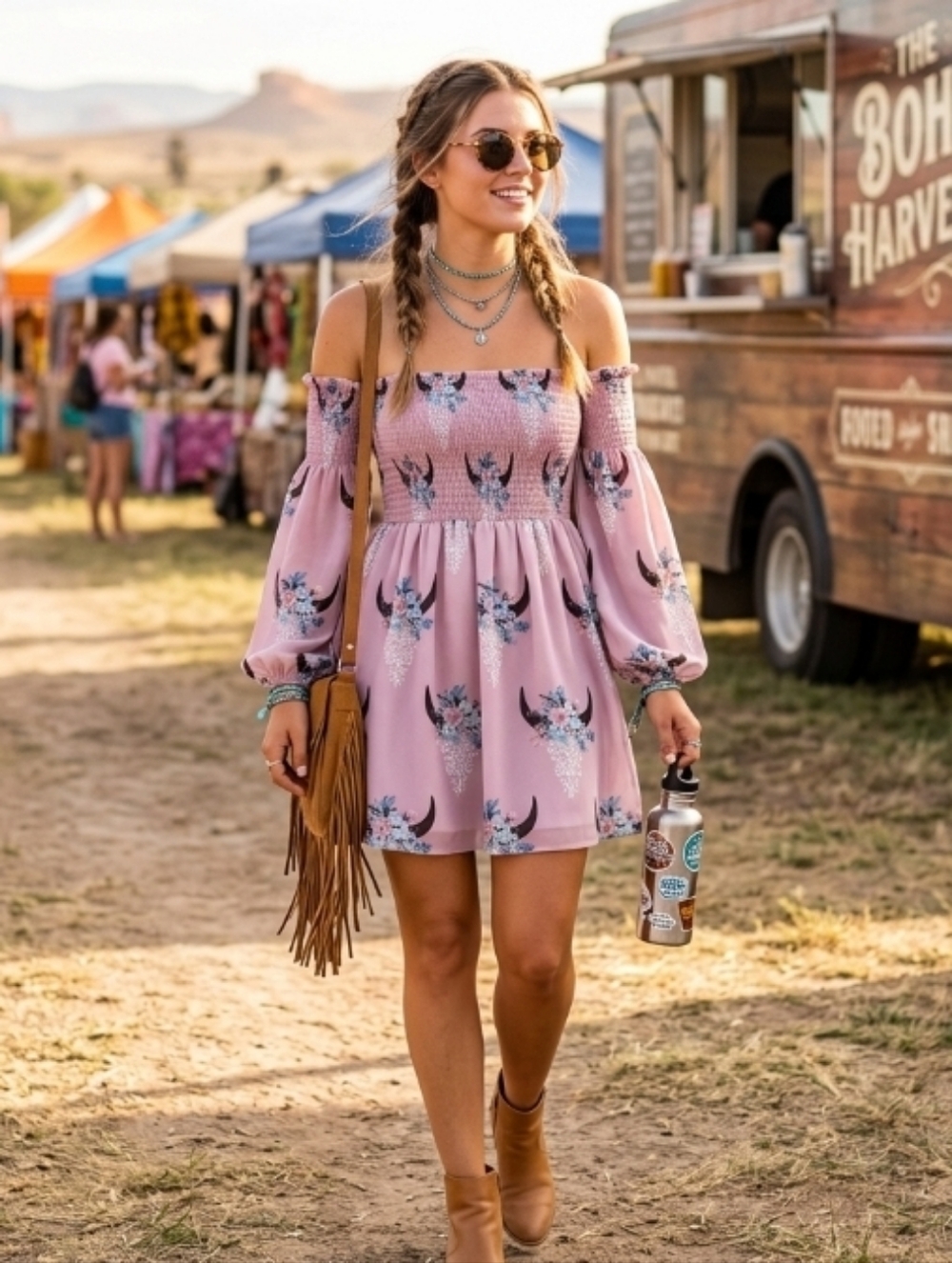 Blakely Pink Floral Print Smocked Off-Shoulder Mini Dress Size M